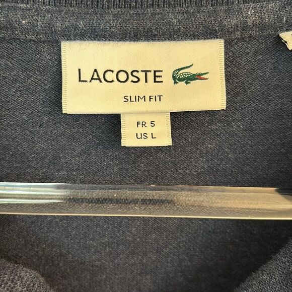Lacoste Polo Navy Shirt Short Sleeve Knit Crocodile Logo Size L Slim Fit - Picture 5 of 8
